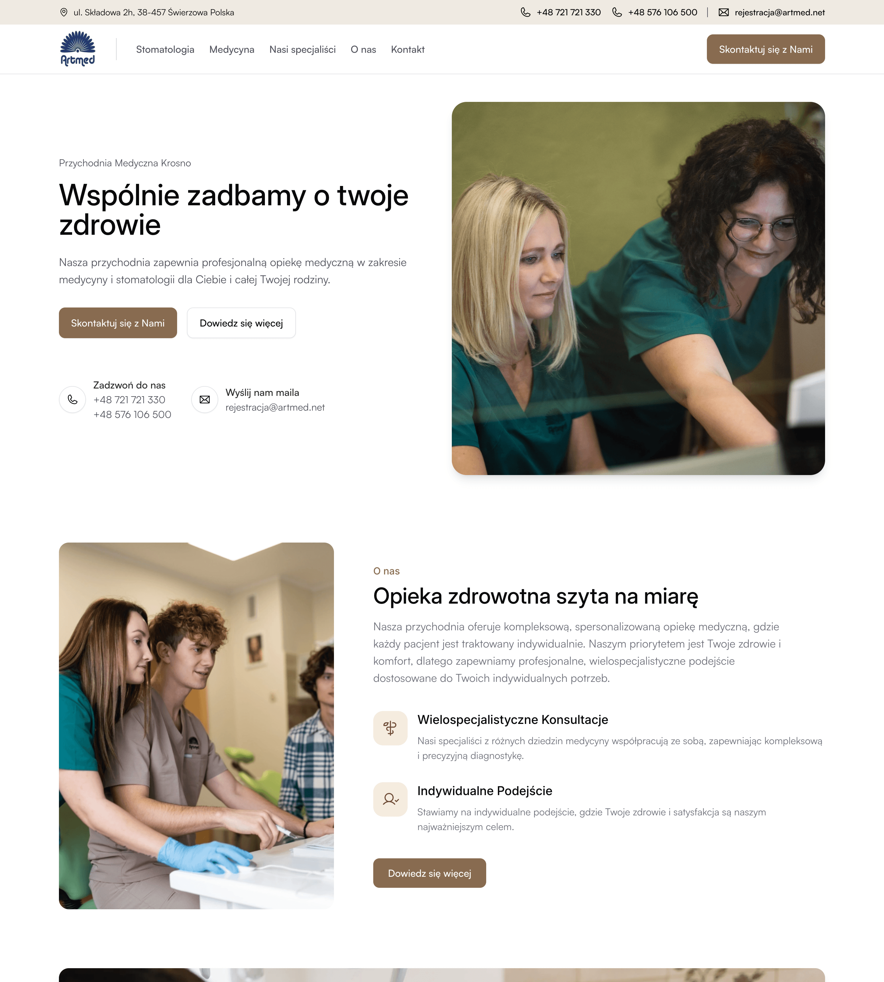Zdjęcie strony kliniki medyczno stomatologicznej Artmed